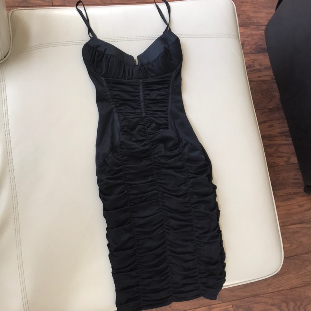 Bebe Corset Silk Dress Rouched Ruffle XS